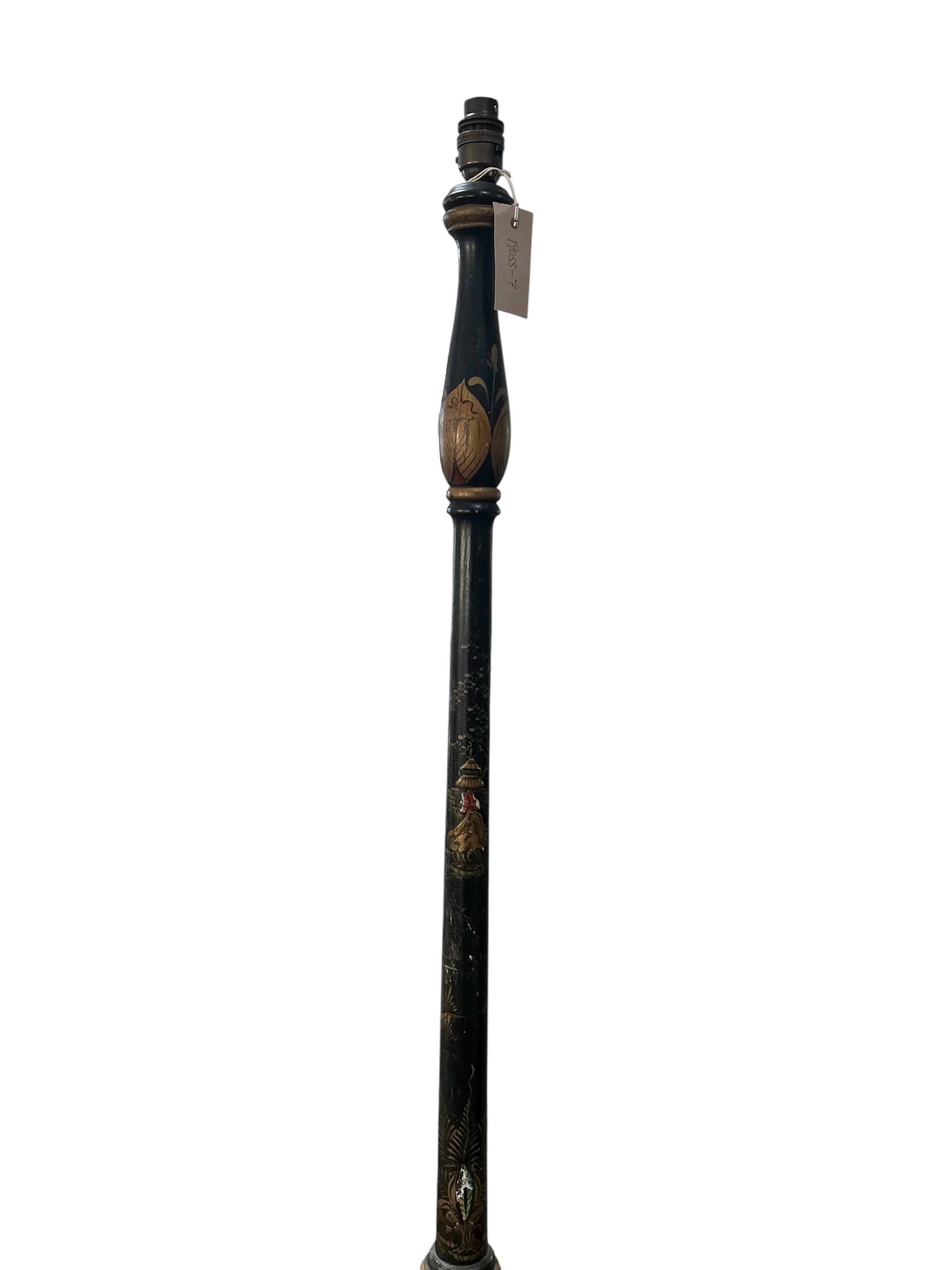 A chinoiserie lacquer standard lamp lacking shade, height 160cm